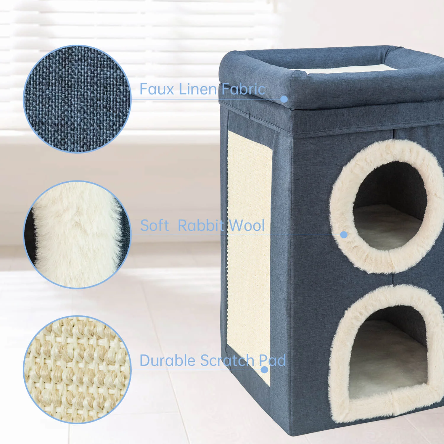 Wholesale Large Cat Bed Cave Foldable Indoor Two Level Pet House Sisal Rope Scratcher Pad Hideaway Cat Bed Cave