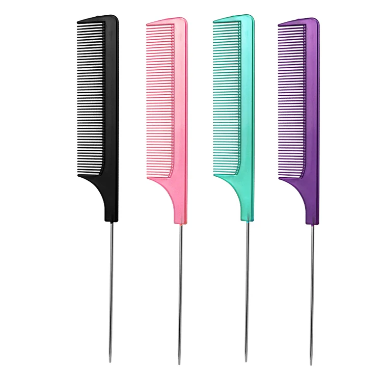 Professional Salon Hair Styling Stainless Steel Pin Tail Anti-static hair Comb Plastic Rat Tail Parting Comb for Braid