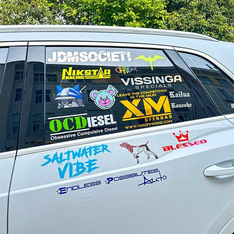 High Quality Vinyl Scratch Proof Car Decals Custom Logo Printing Window Bumper Waterproof UV Transfer Outdoor Car Body Stickers