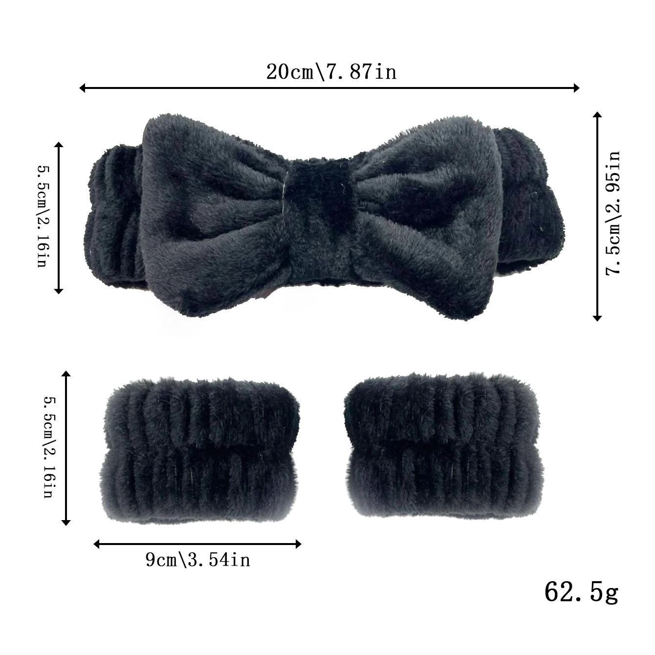 High quality spa solid color bow headband, flannel soft face and makeup wristband set