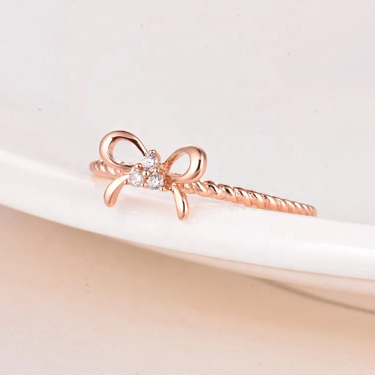 Good Quality Bow Genuine Au 375 Women Jewelry Solid 9K Rose Stamp Ring Gold