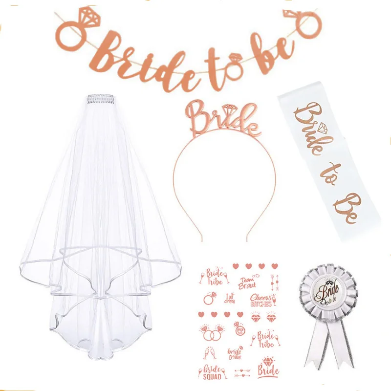 Amazon Hot Selling Popular Bachelor Party Mesh Headband DIY Foil Bride To Be Sash Party Supplies Set