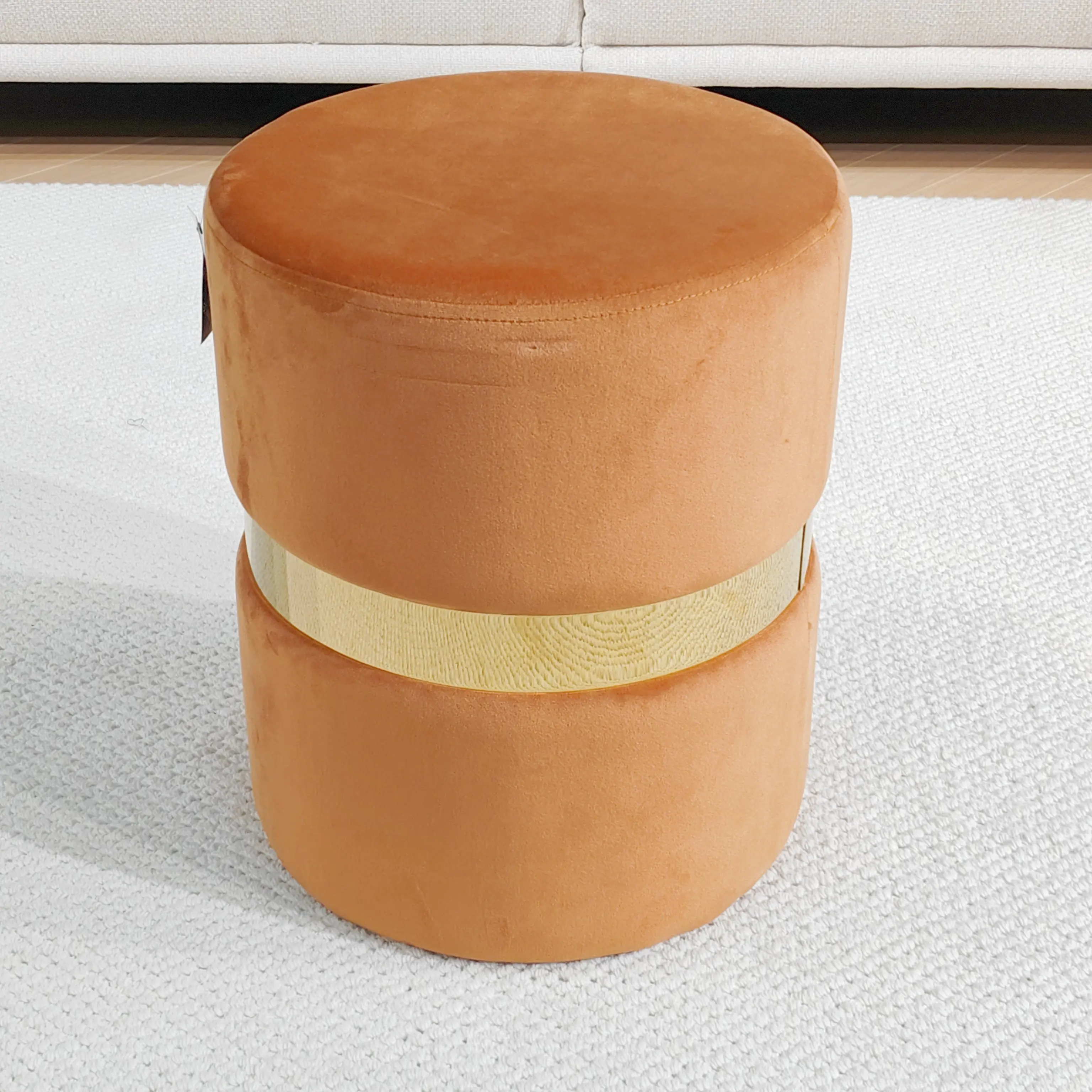 Bailey Custom Modern Nordic Velvet Footstool Stool Round Ottoman Pouf Golden Metal Circle Pouf Ottoman