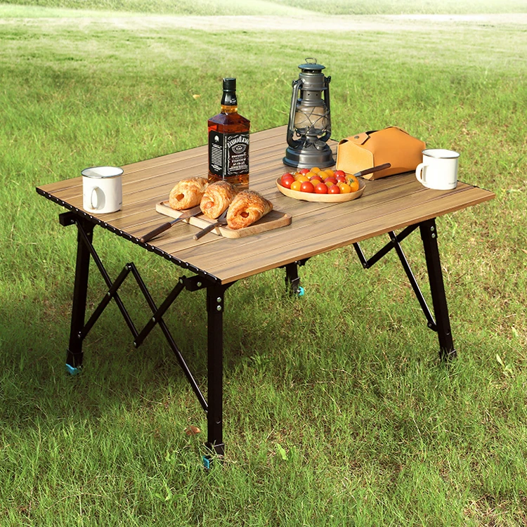 Wholesale Aluminum Camp Wood Color Table Tactical 70*70*67Cm Stable Foldable Furniture Camping Table