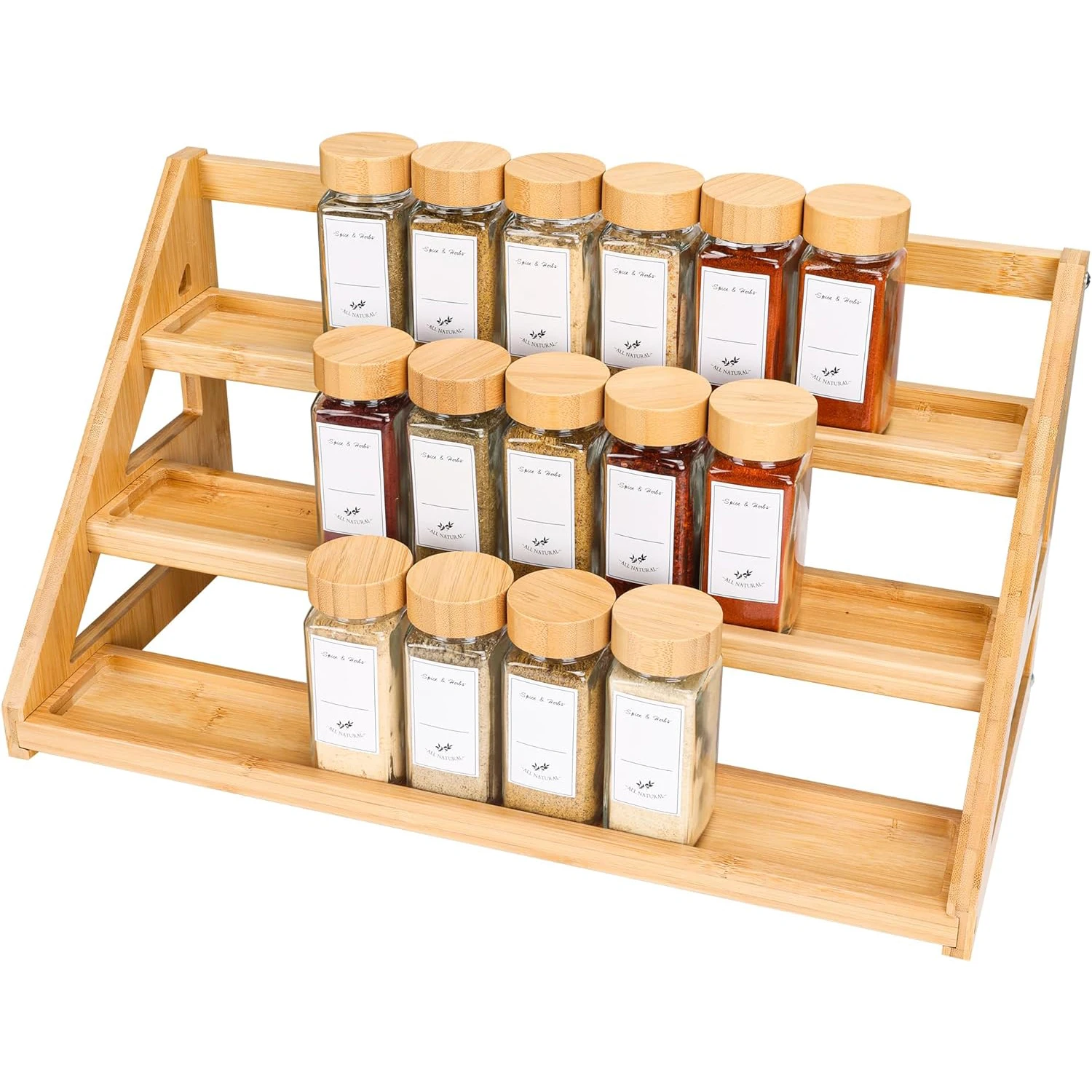 Bamboo Kitchen 4 Tier Spice Rack Organizer for Countertop Spice Shelf Organizer