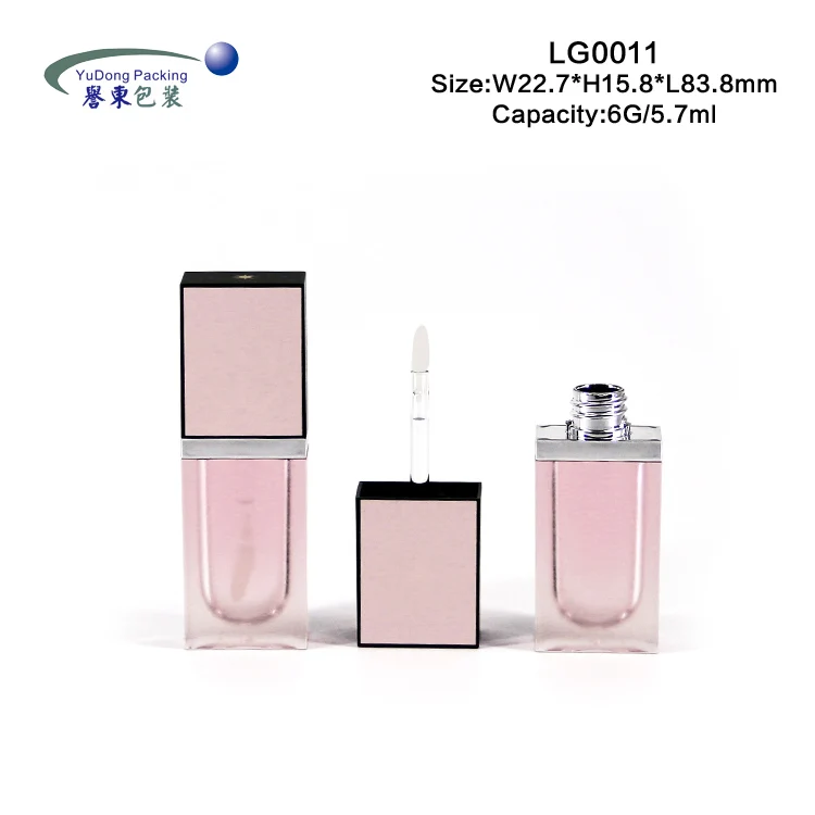 Pink square empty custom clear big brush lip gloss tubes with custom packaging lipgloss container private label