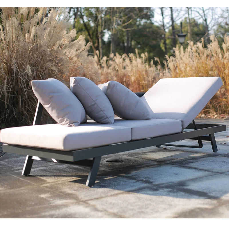 Chaise Lounge chair daybed Adjustable PE Reclining Chairs with Cushions aluminum outdoor furniture