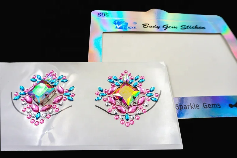 Free sample rhinestone flower sticker Excellent quality luminous led light glowing face jewels rainbow gem face stickers