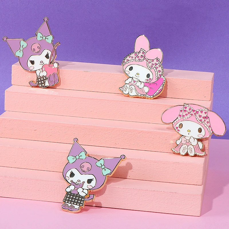 Hot-selling Anime Kuromi Melody Brooch Kawaii Pajamas Party Series Metal Pin Blind Box Cartoon Badge Fan Collection Gift
