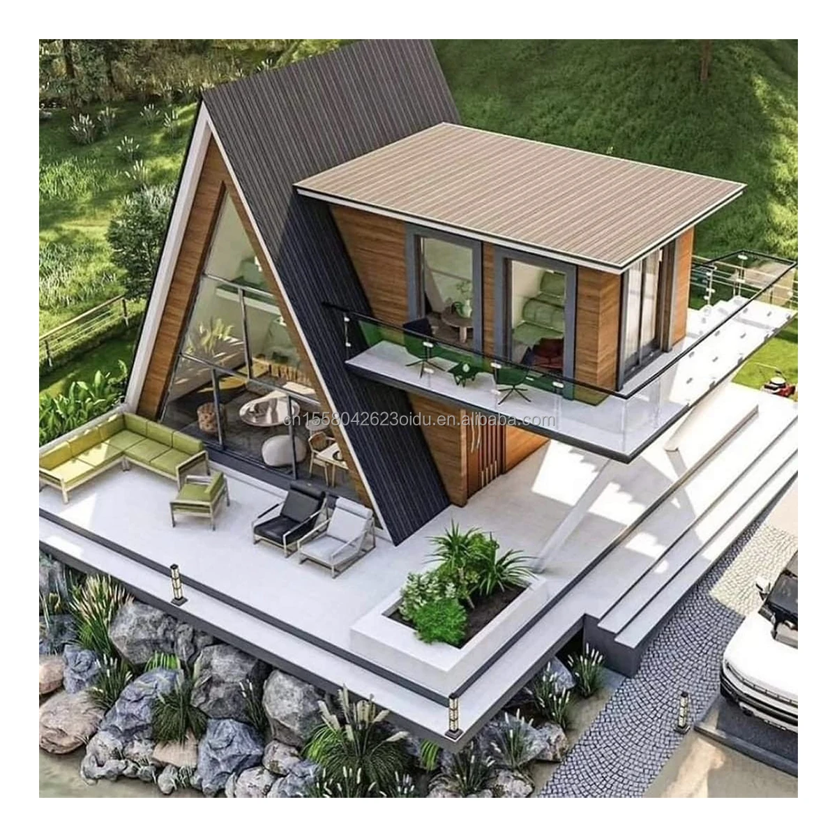 Triangle Shape Structure Prefab Container House Two Bedroom One Bath Kitchen Triangle House A Frame House Kit For living Hotel