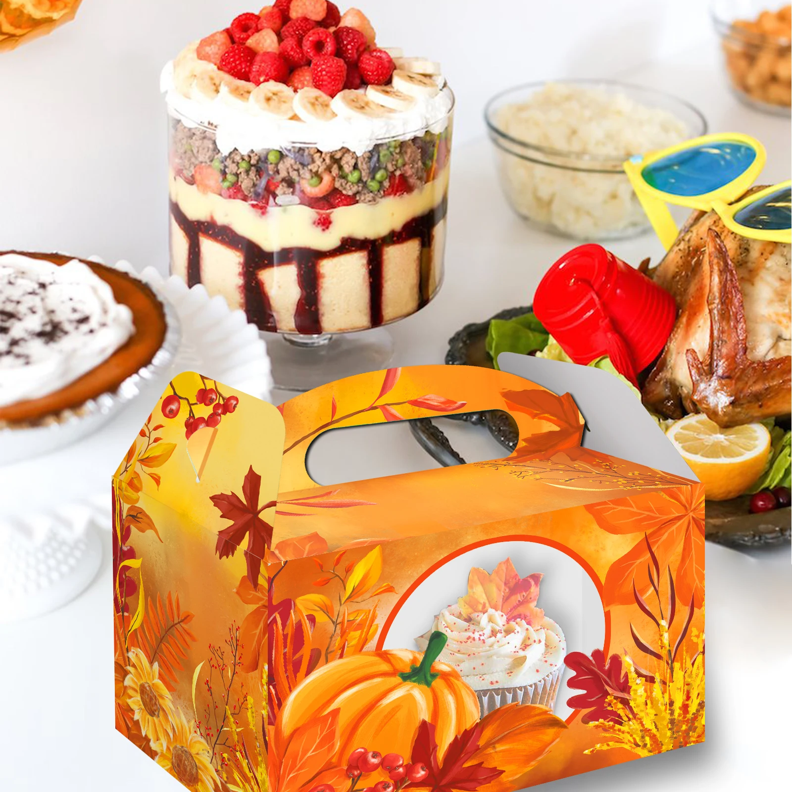 Thanksgiving Theme Maple Leaf Treat Boxes Paper Gift Cake Goodies Box For Party Favor Supplies