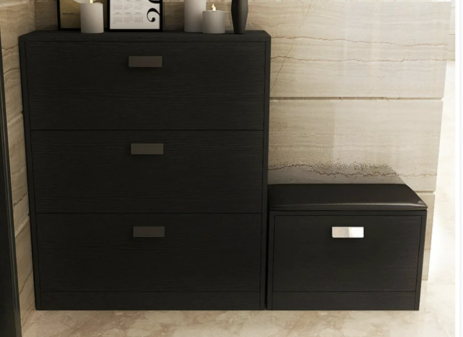 Black Color Big Storage Cabinet for Shoes Rack With Stool Free Combination Living Room Furniture