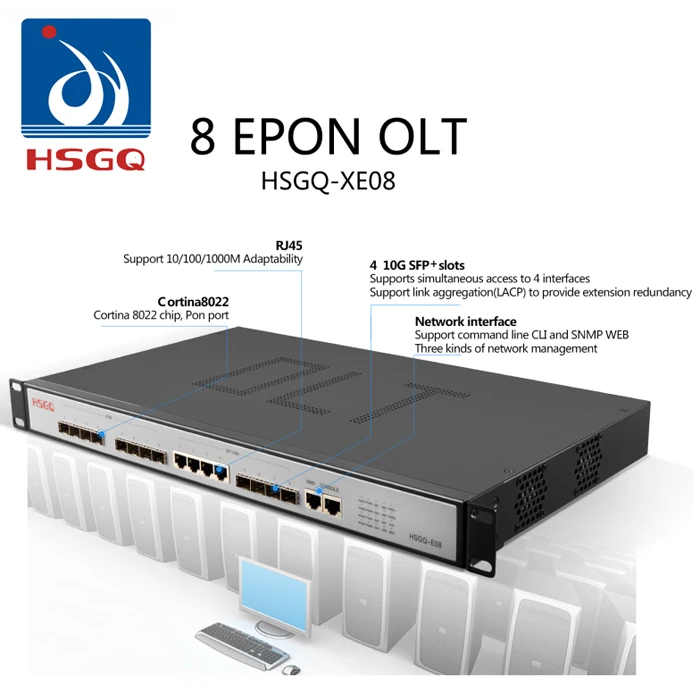 EPON OLT HSGQ-XE08 Поддержка до 512 ONUs FTTH 10G