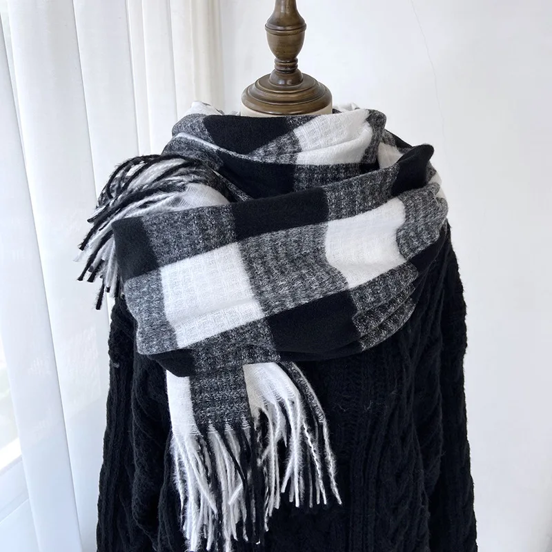 Winter Plaid Blanket Scarf Tartan Oversized Scarf Shawl Wraps Checkered Scarf with Fringes Blanket Shawl For Women Men 70 by 180