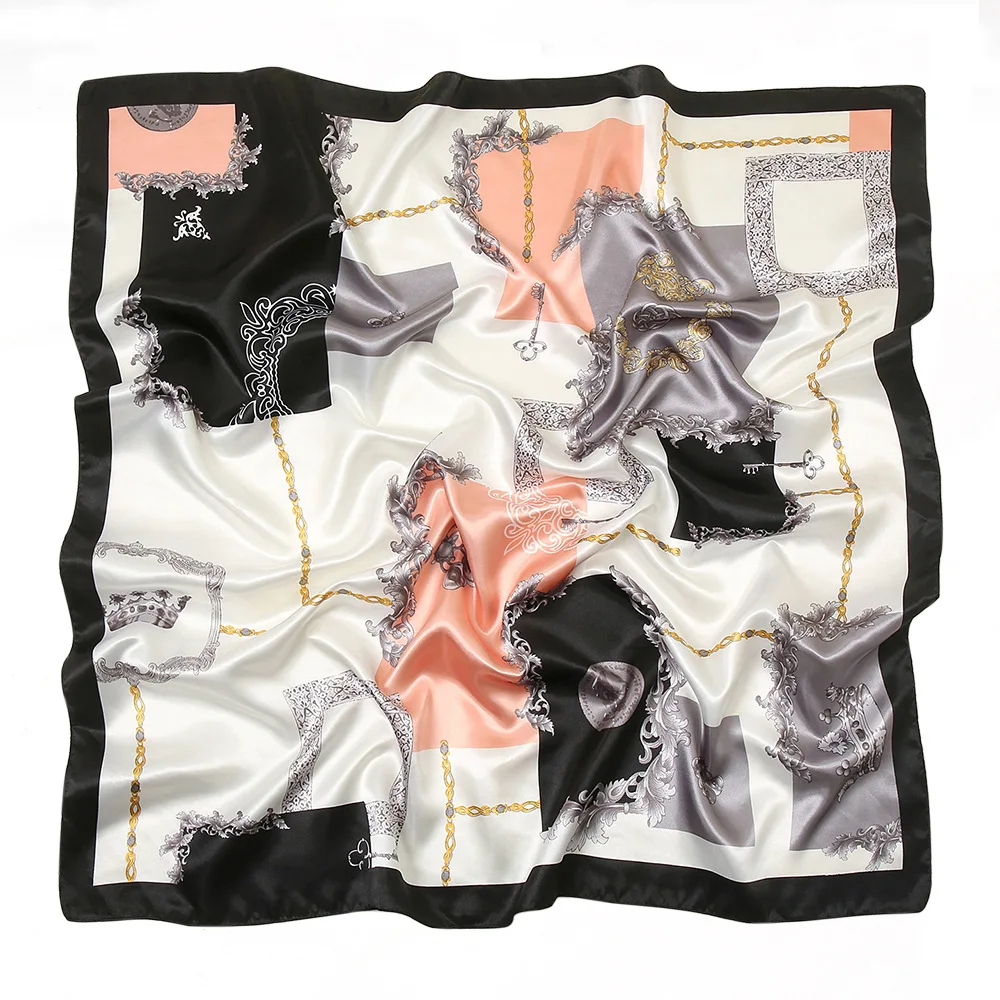 Fashion hot summer plain silk small square sweet high-grade sense chain printed square scarf women