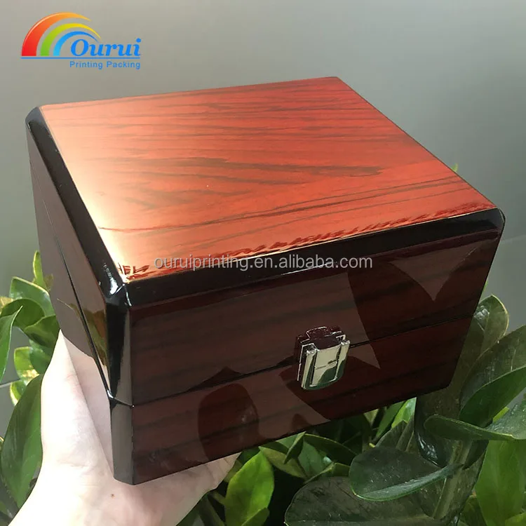 custom highend whole set gift luxury fancy brand jewelry packaging red PU Outer PU lining single slot brand watch box