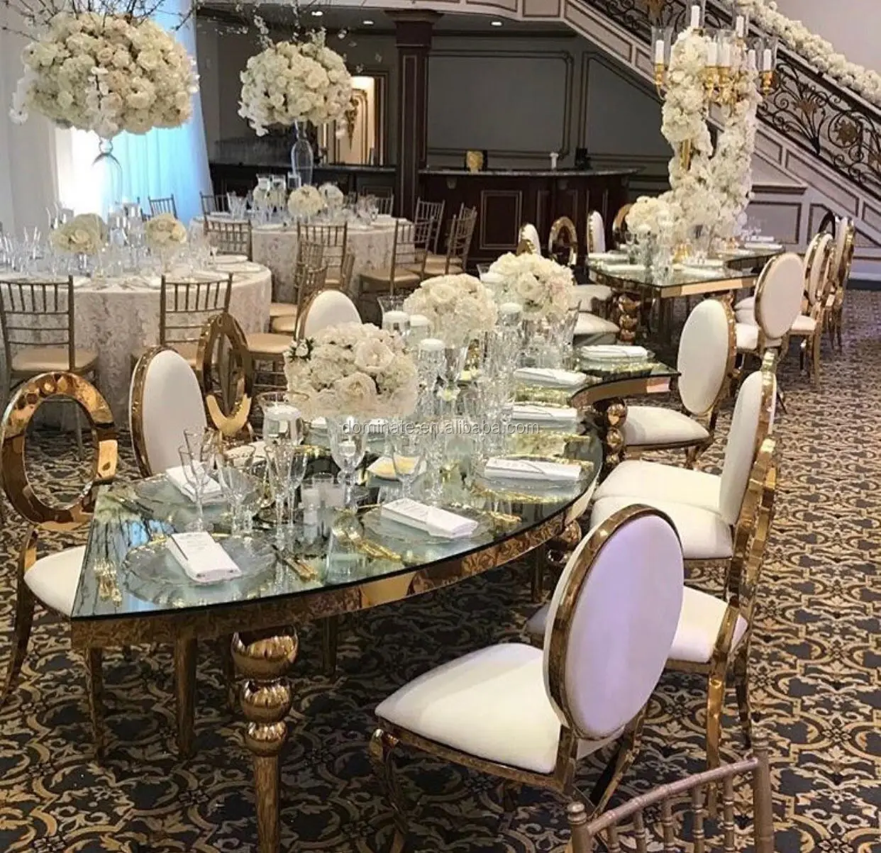 
Dominate mirror glass top stainless steel rectangle wedding table 