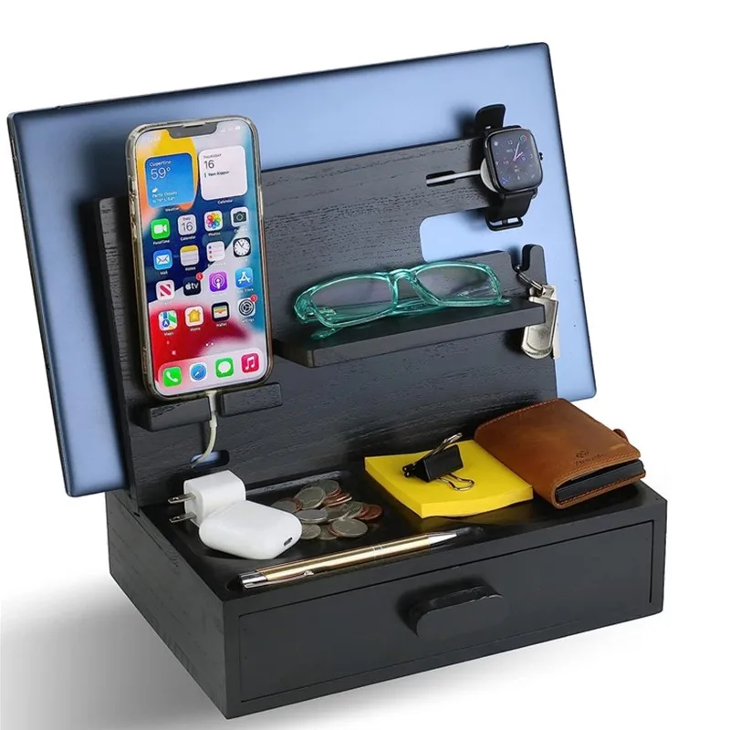 nightstand desktop wooden mobile phone dock docking station charger holder cradle stand organizer for men birthday gifts