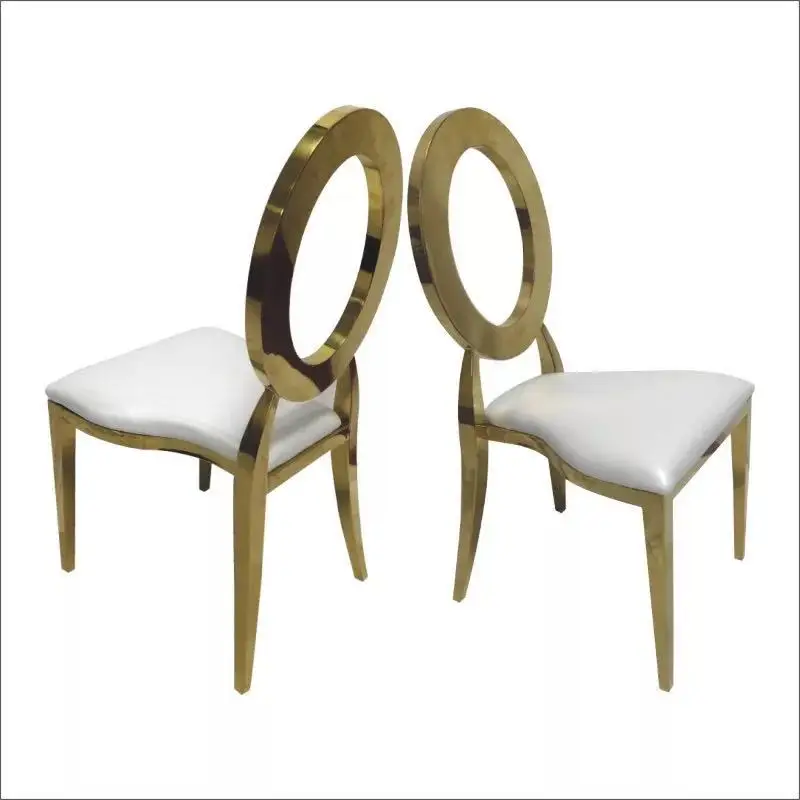 Luxury modern gold stainless steel round back dining banquet chair for wedding