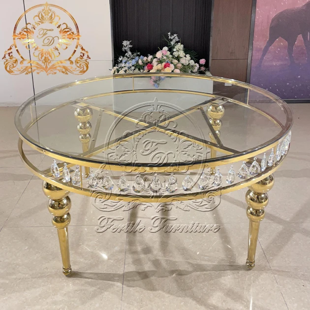Crystal side round shape clear glass wedding center table