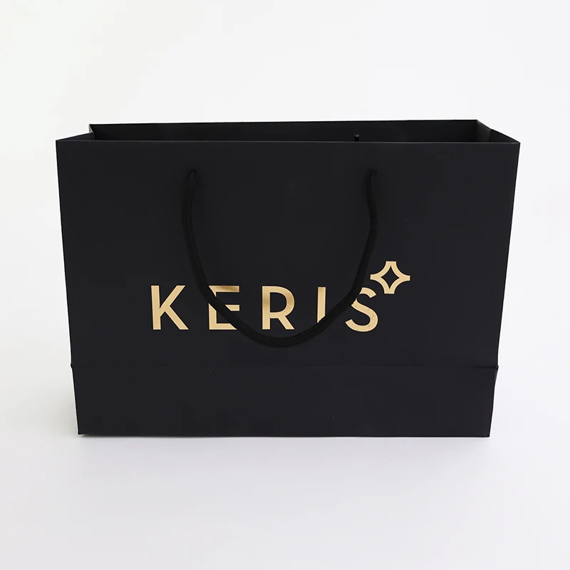High quality custom logo printed Art MATTE BLACK paper gift bags craft Paper Bag Paper shopping bag for cloth