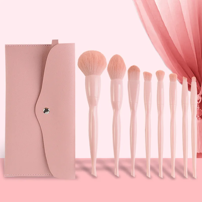 8pcs Cosmetic for Foundation Blending Blush Concealer Eye Shadow Soft Synthetic Fiber with Travel Makeup bag