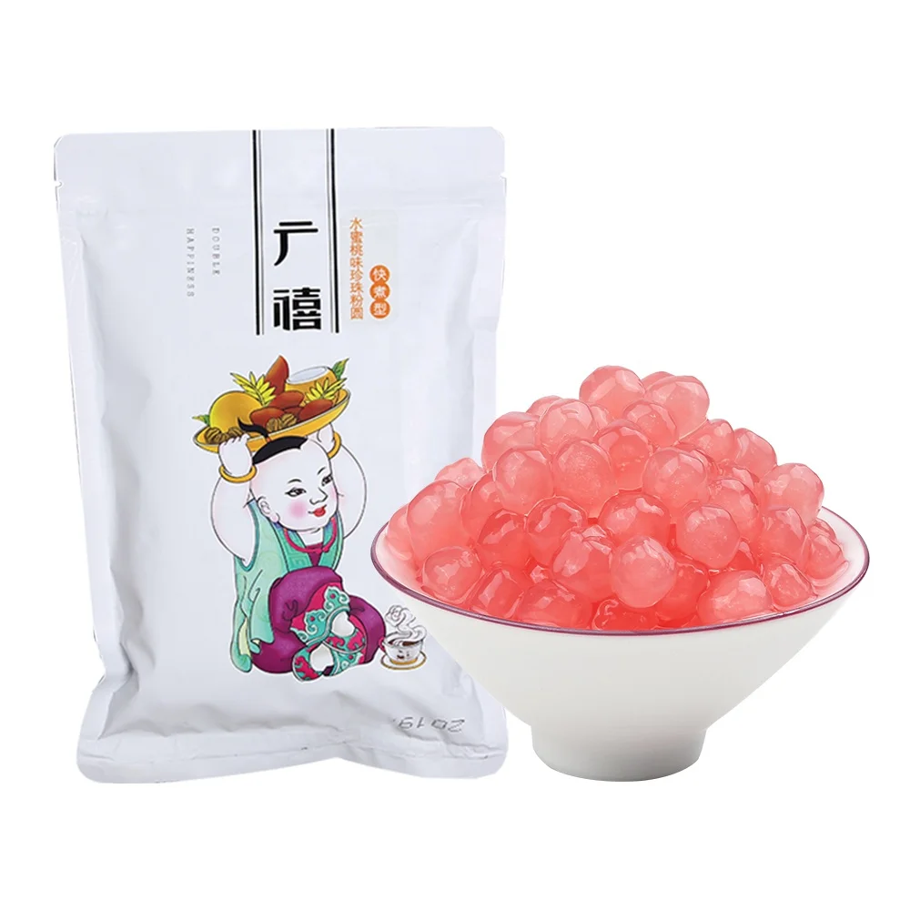 500g Quick Cooking Juicy Peach Flavor Pink Tapioca Pearls for Bubble Tea Milk Tea Coffee Shaved Ice Topping