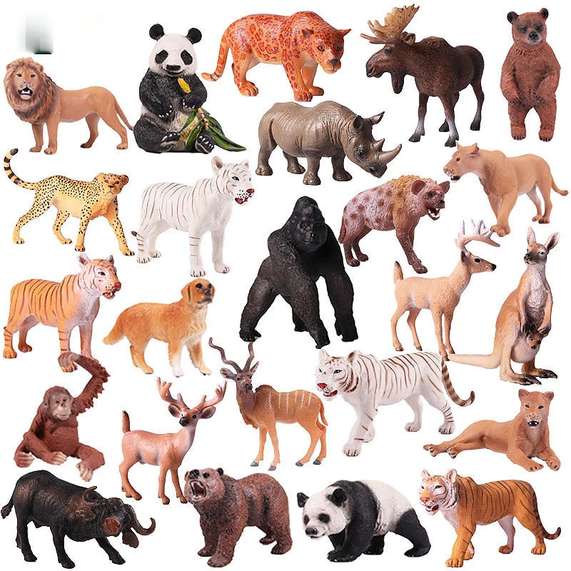 Simulation animal model wild solid plastic giraffe elephant rhinoceros brown bear tiger lion leopard horse toys