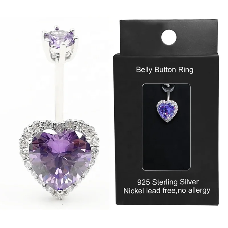 925 Sterling Silver Belly Navel  Rings  Heart body piercing  jewelry