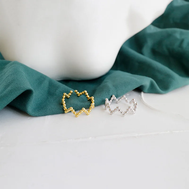 Wmja457 V Beads Curve Thin Ring Korean Style Simple Design 925 Sterling Silver Material