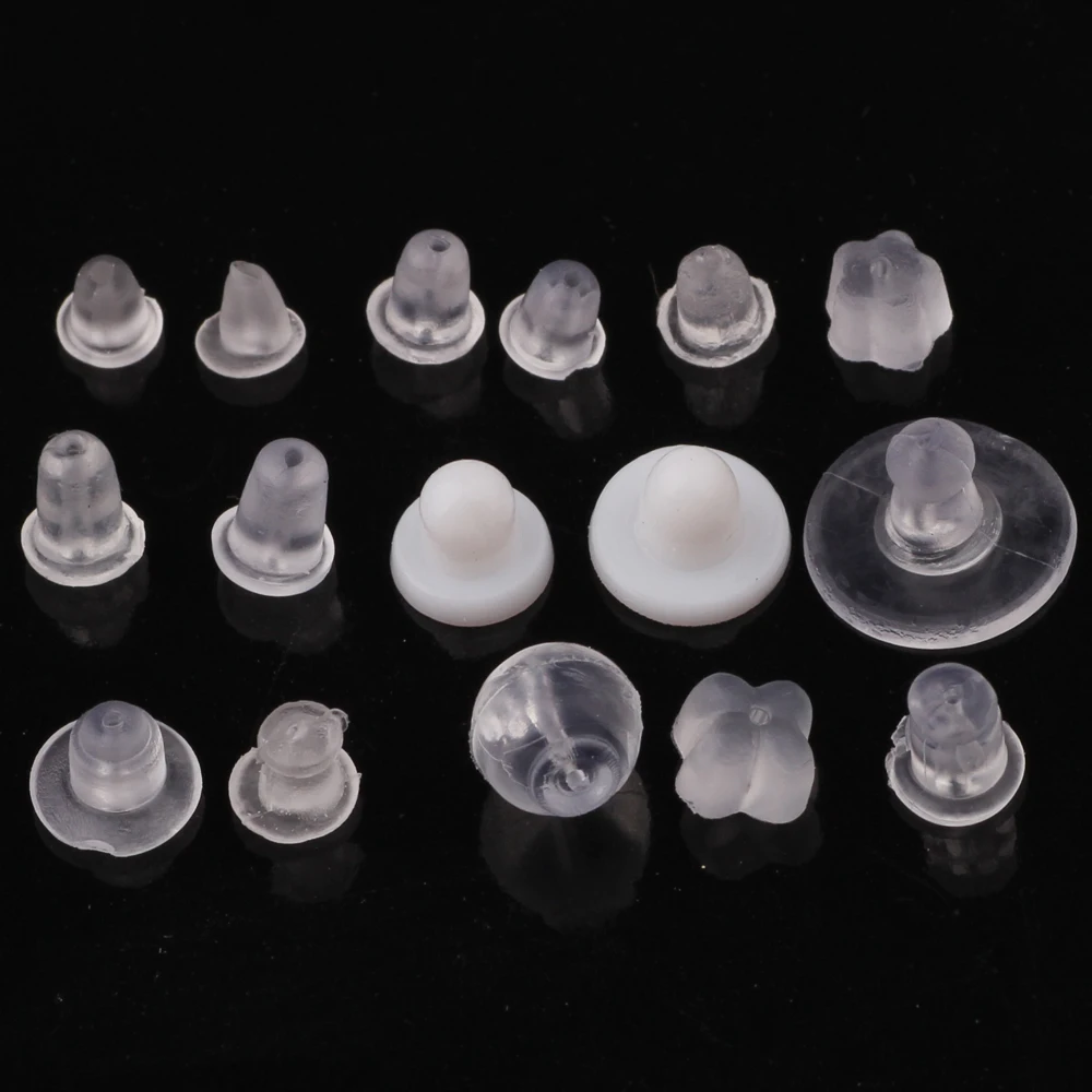 1000pcs/bag Soft Silicone round and bullet clear plastic rubber earring Stopper  nut earring back To Fixed Woman Earring