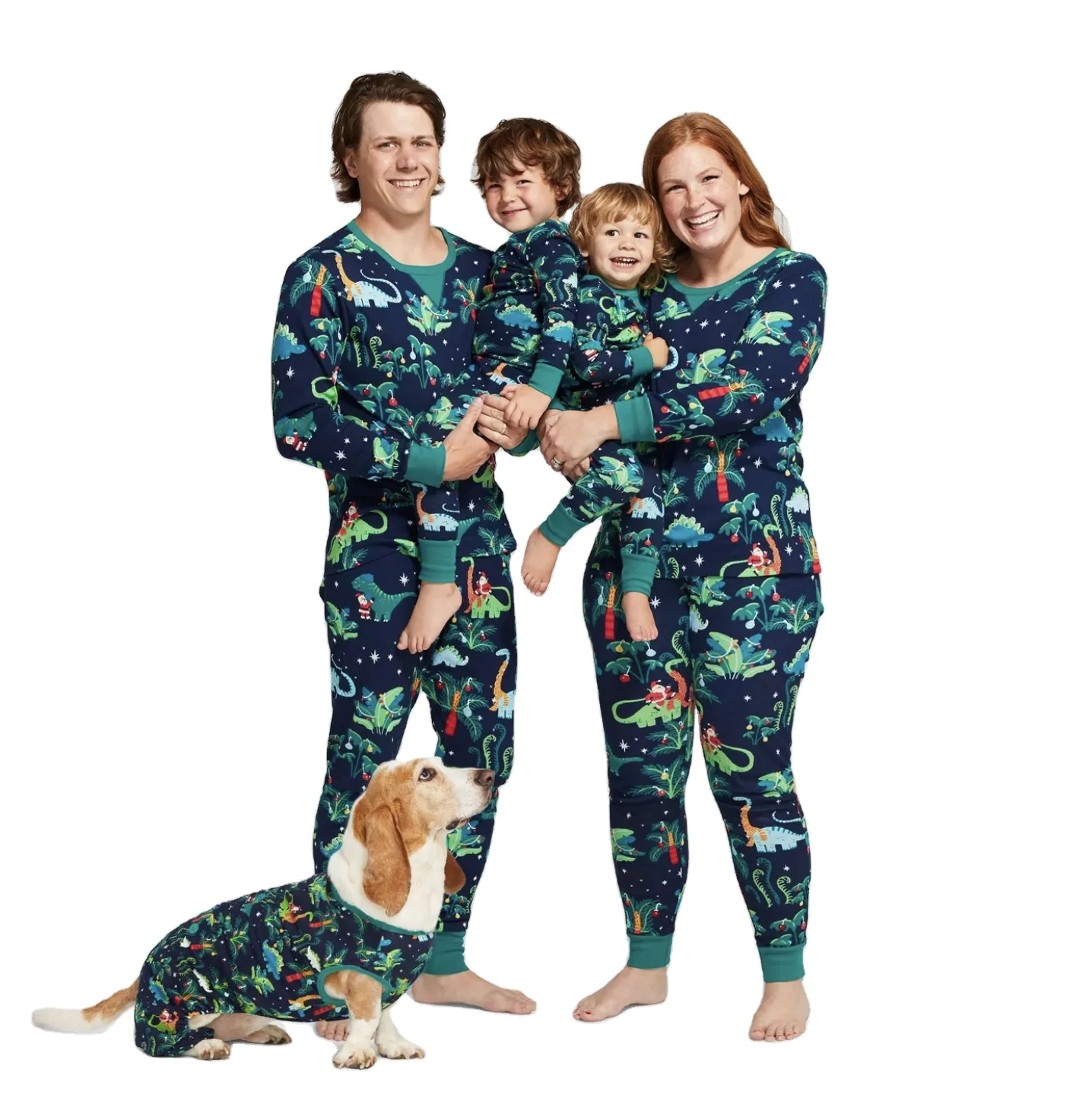 2021 dropshipping custom print adult kids pet owner and pet matching cotton christmas pajamas