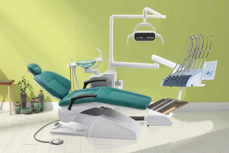 Complete Set Economic Dental Unit Chair with Dentist Stool Scaler Curing Light Handpiece Air Compressor Camera Wooden Case Ce E3