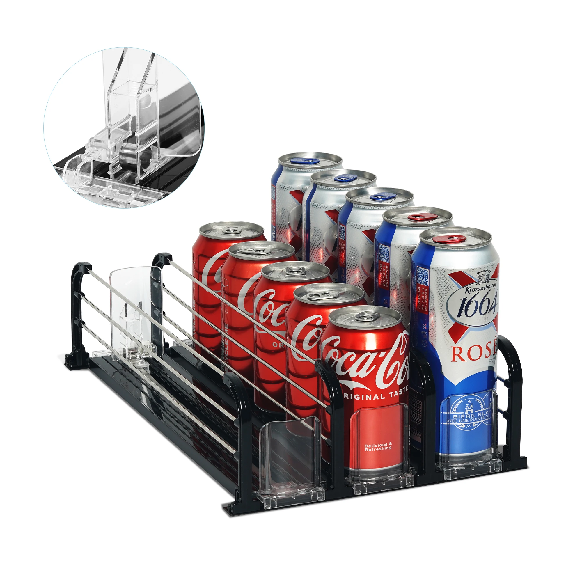 Drink Organizer for Fridge 5 rows Self-Pushing Soda Can Organizer for Refrigerator with Adjustable Pusher Glide