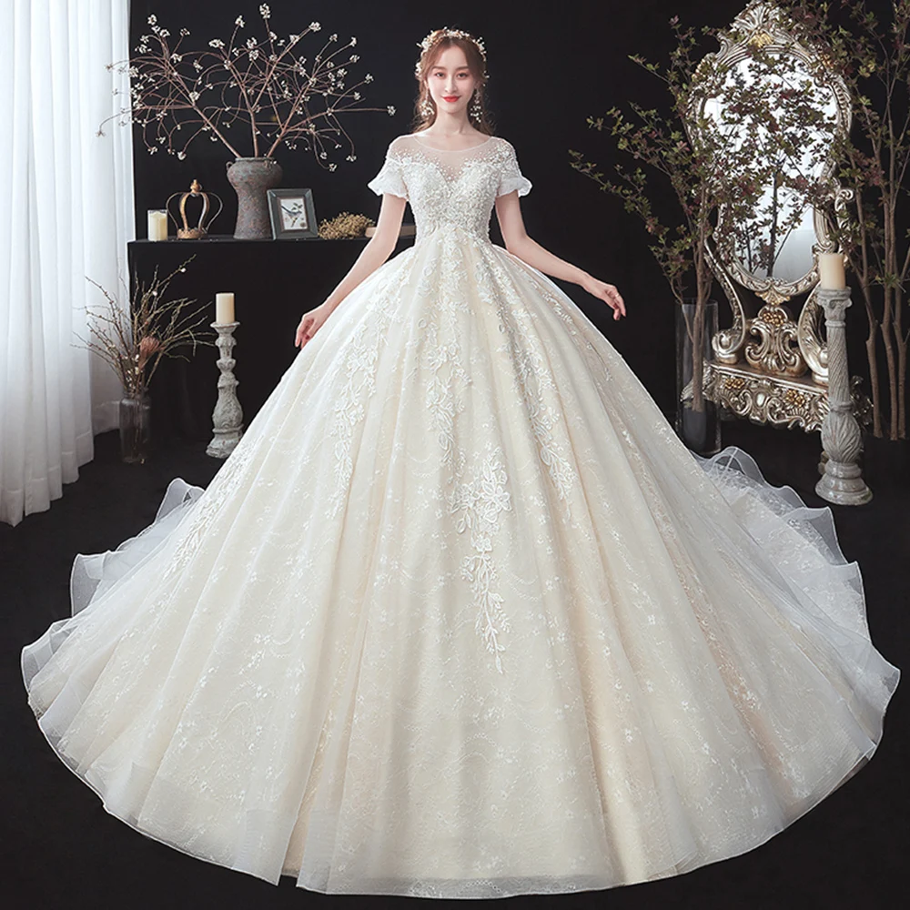 Beading Appliques Lace Short Sleeve High Waist Princess Ball Gown Wedding Dress For Pregnancy Brides Plus Size Aliexpress