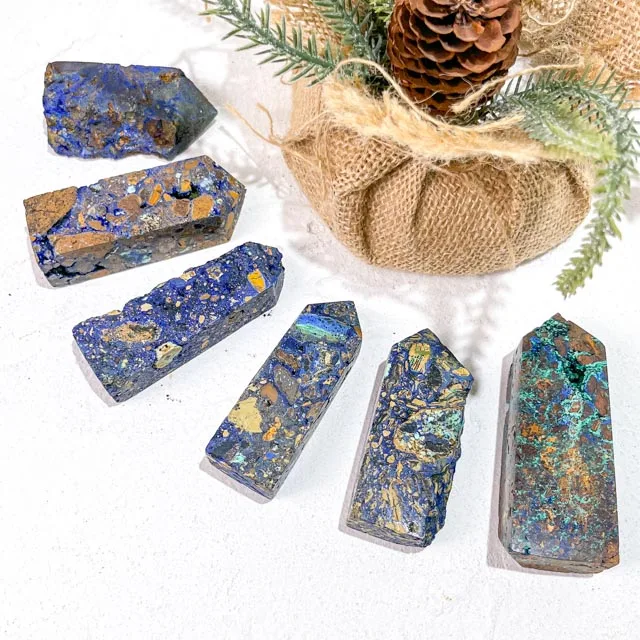 Wholesale Large Azurite Crystal Point Tower for Sale Real Healing Crystal Towers Bulk Big Azurite Crystal Points