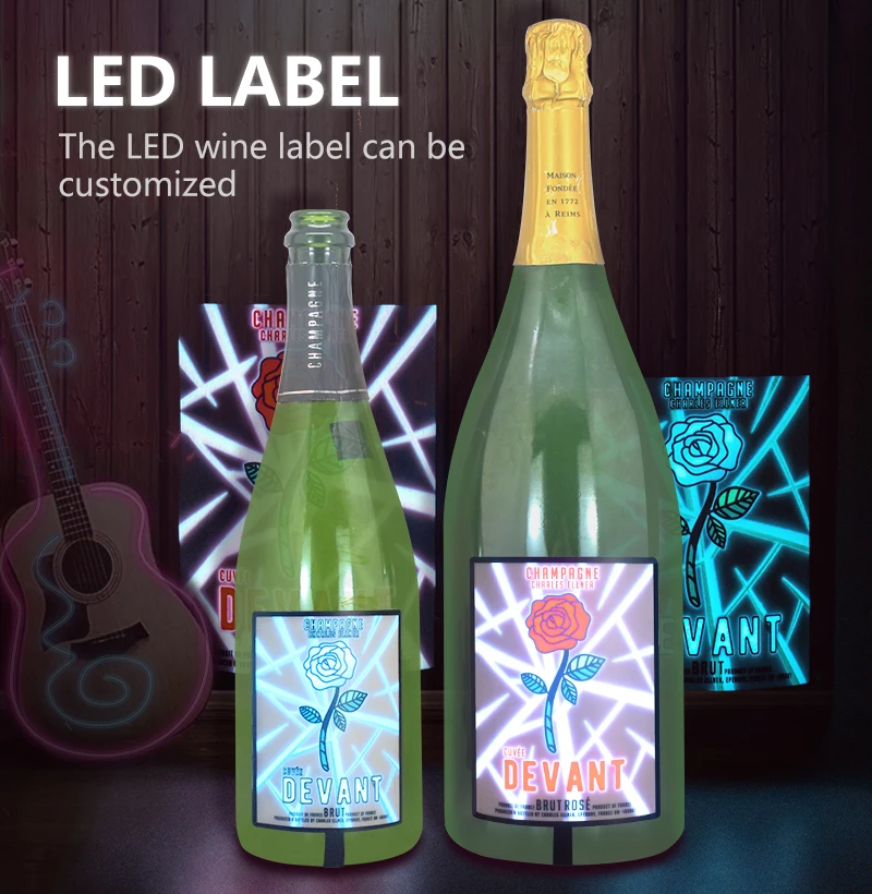 OEM EL label luminous bottle sticker waterproof light up wine Champagne bottle led Label flashing label