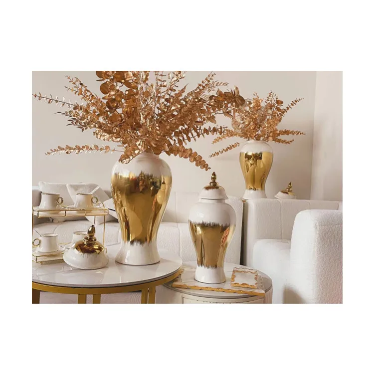wholesale white ginger jars luxury decorative porcelain ginger jar with gold and white for table home decor party wedding( M )