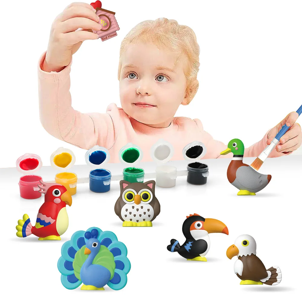 Kids Ceramic Painting Kit Bird Instects Space Vehicles DIY Figurines Arts Crafts Plaster Painting Set Gift Toys Children