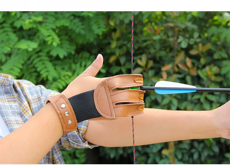 Archery Shooting Gear Archery Three Finger Finger Guard Genuine Cowhide Gloves For Compound Bow Outdoor Sports