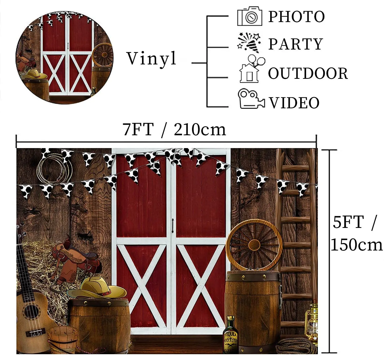 Vinyl 7x5ft Western Backdrop for Photography Photoshoot Supplies Farmhouse Barn Door West Cowboy Scene Photo Background Kids