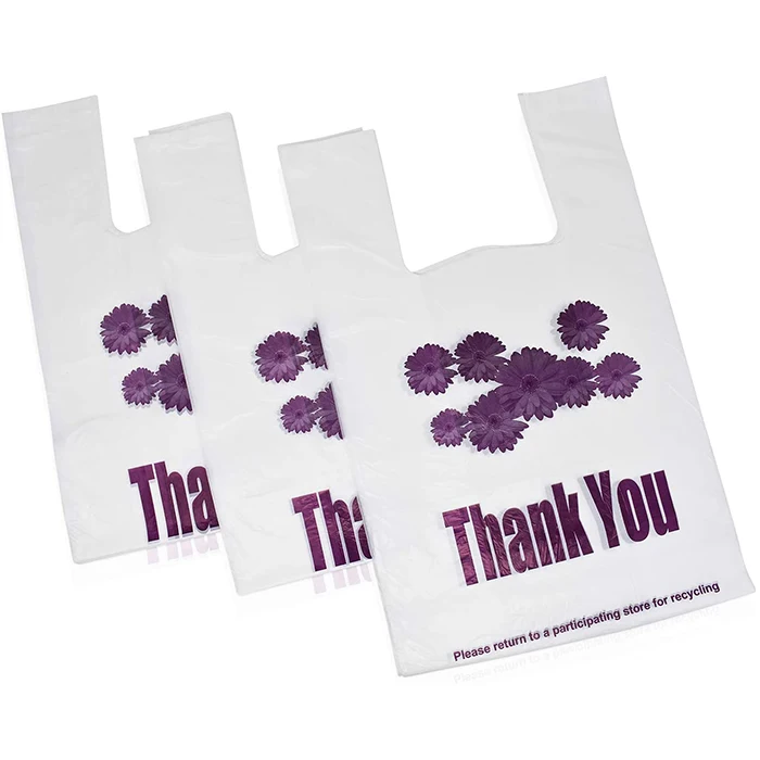 Пластиковая футболка с надписью Thank You фиолетовыми цветами сверхпрочные сумки для покупок