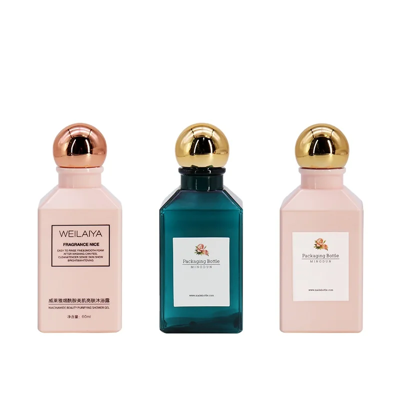 Luxury Rosette Square Travel Size Plastic 70Ml Shampoo Packaging Bottles For Hair Care With Gold Lid