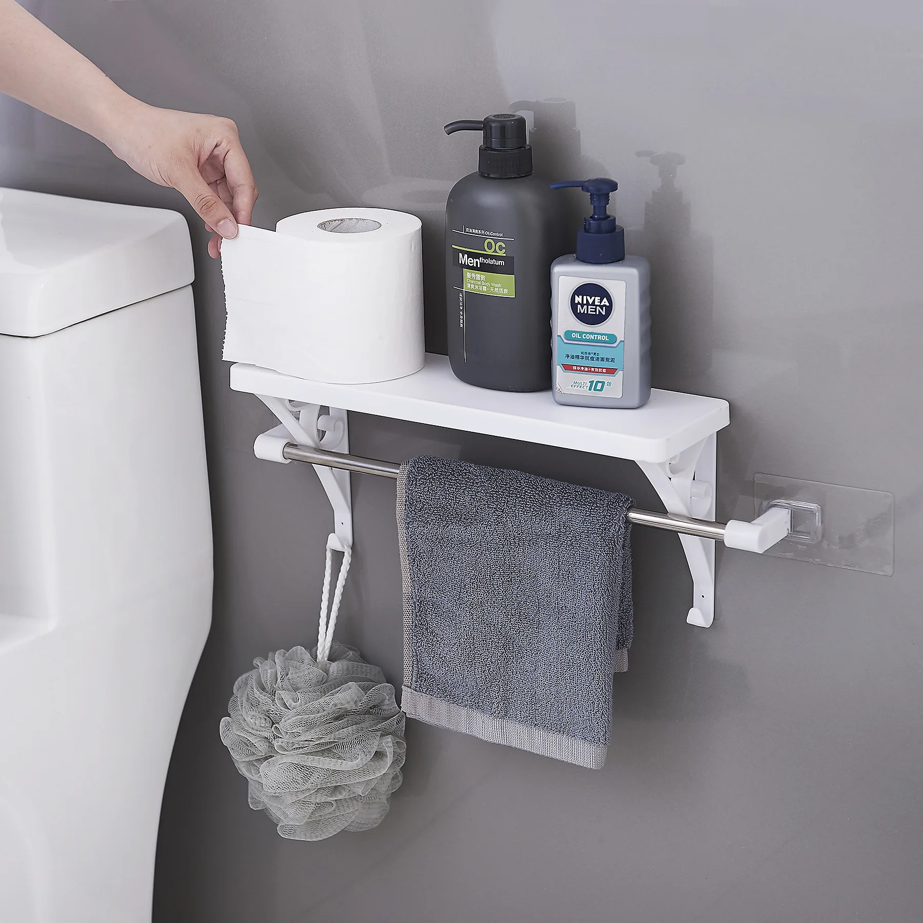 
Wholesale multifunctiona non-marking nail-free paste bathroom organizer storage holders & rack bathroom shelves towel rack 
