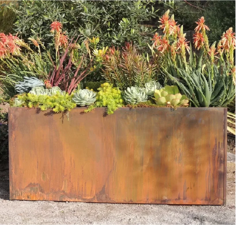 Metal Flower Pots Rectangular Corten Steel Planter Box