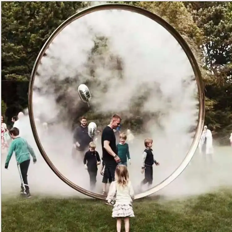 Outdoor Metal Torus Statue Water Fountain Stainless Steel Art Ring Round Sculpture