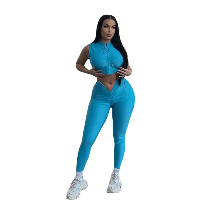2023 Sexy Short Sleeve Solid Color Womens Clothing Two Piece Pants Set Two Piece Set Women Clothing