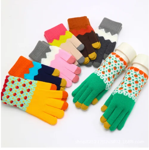 China Wholesale Colorful Acrylic Knitted Children Touch Screen Warm Magic Jacquard Winter Gloves