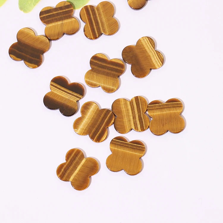 Hot Sale Natural Gemstone Tiger Eye Four Leaf Clover Stone Lucky Brown Tiger Eye For Bracelet Jewelry