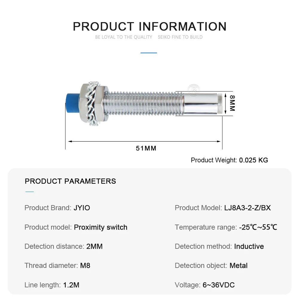 LJ8A3-2-Z/BX , NPN normally open new original proximity switch inductance sensor, detection distance 2MM metal sensor